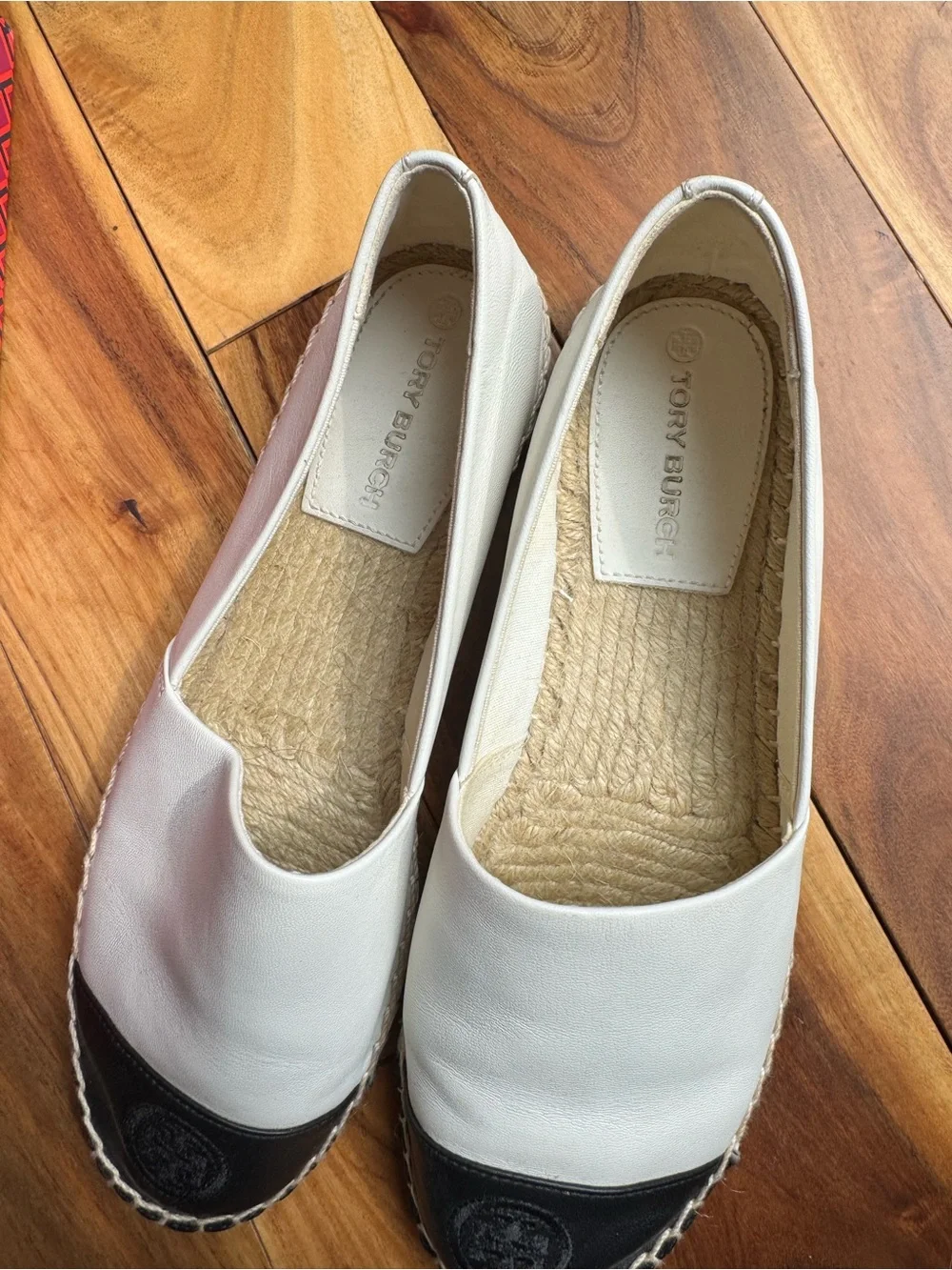 Tory Burch Two-Tone Leather Espadrille Flats in White and Black